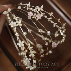 2023年新款金屬珍珠水鑽花朵跨境發箍女秋冬頭飾發捆頭箍髮帶古風