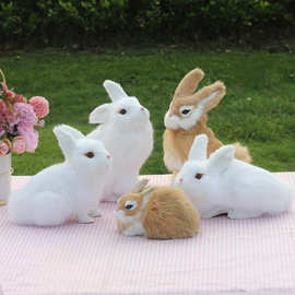 真皮仿真小兔子小白兔模型儿童毛绒玩具玉兔嫦娥中秋摄影道具摆件