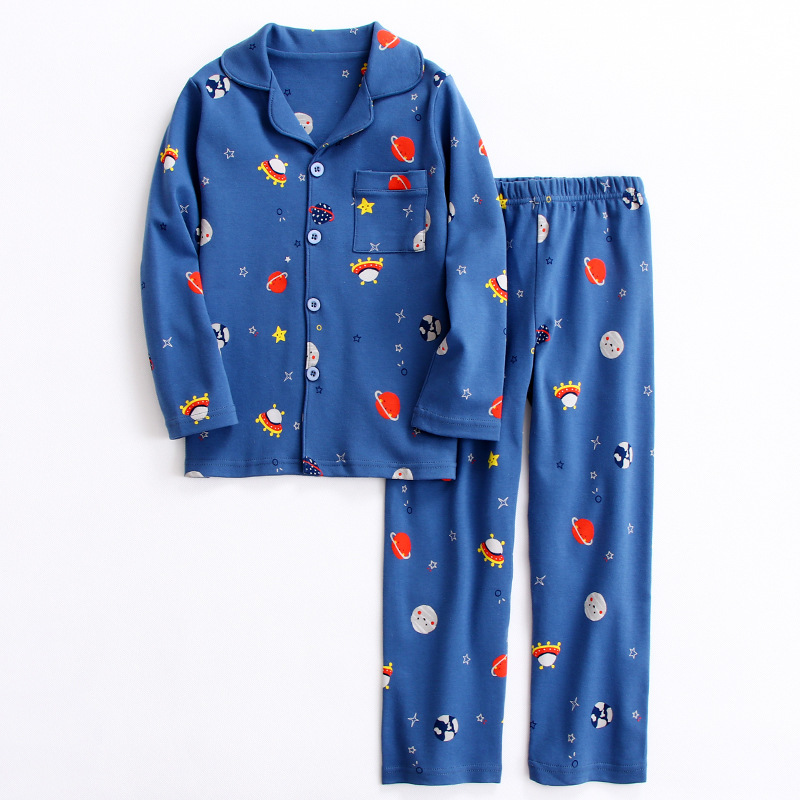 어린이 면화 및 헤어 홈 세트 우주 비행사 클래스 A 부모 프로 21 봄과 여름 새로운 부모-소년 소녀를위한 어린이 잠옷 세트