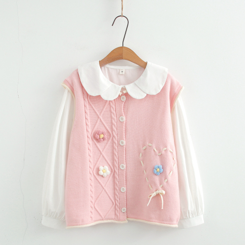 Ladies' Sweet and Fresh Knit V-Neck Cardigan Backless Top for Layering, with 3D Floral Detail, Cardigan, Sweater, Vest - Wholesale