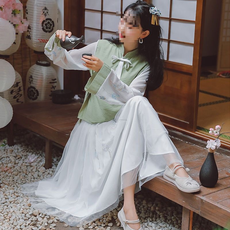 新款改良汉服日常装女学生仙女裙古装刺绣汉元素两件套文艺少女服