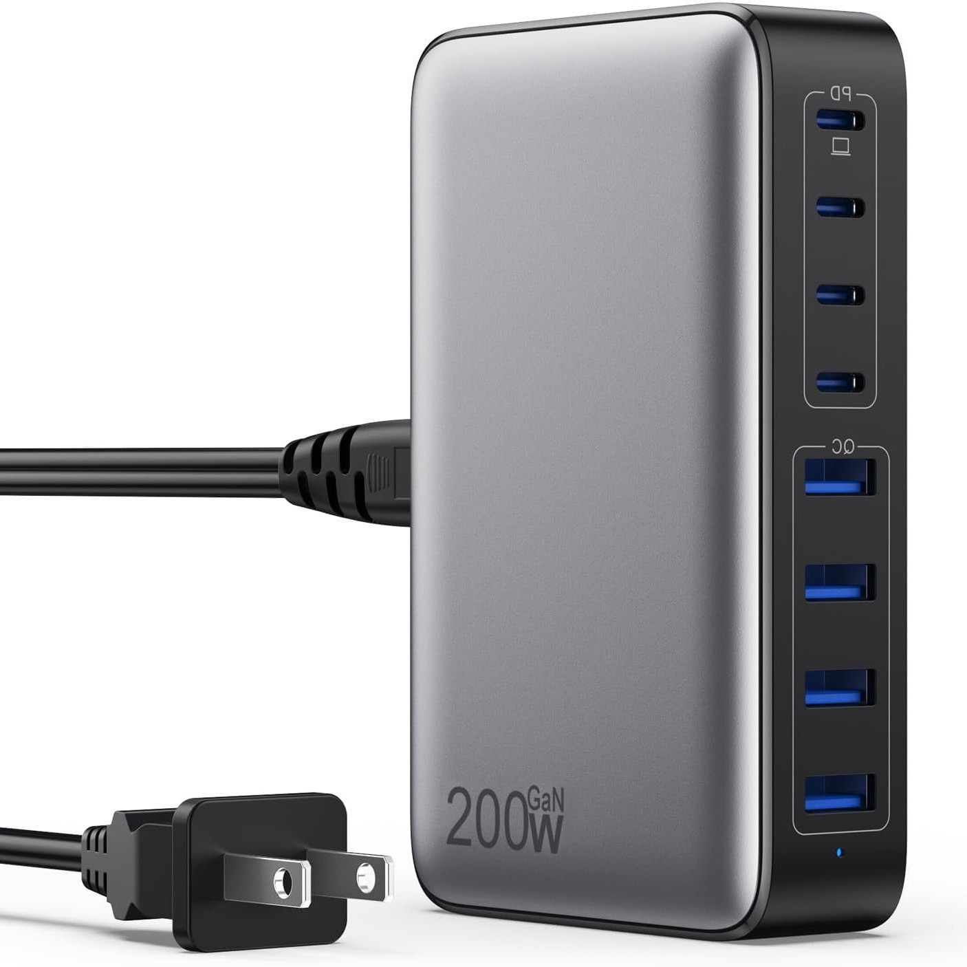 200W GaN cargador de escritorio estación de carga multipuerto de alta potencia para teléfonos móviles tabletas portátiles pila de carga