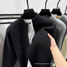 百搭纯色开衫男加厚毛衣线衣冬季暖立领拉链外套男针织衫外搭