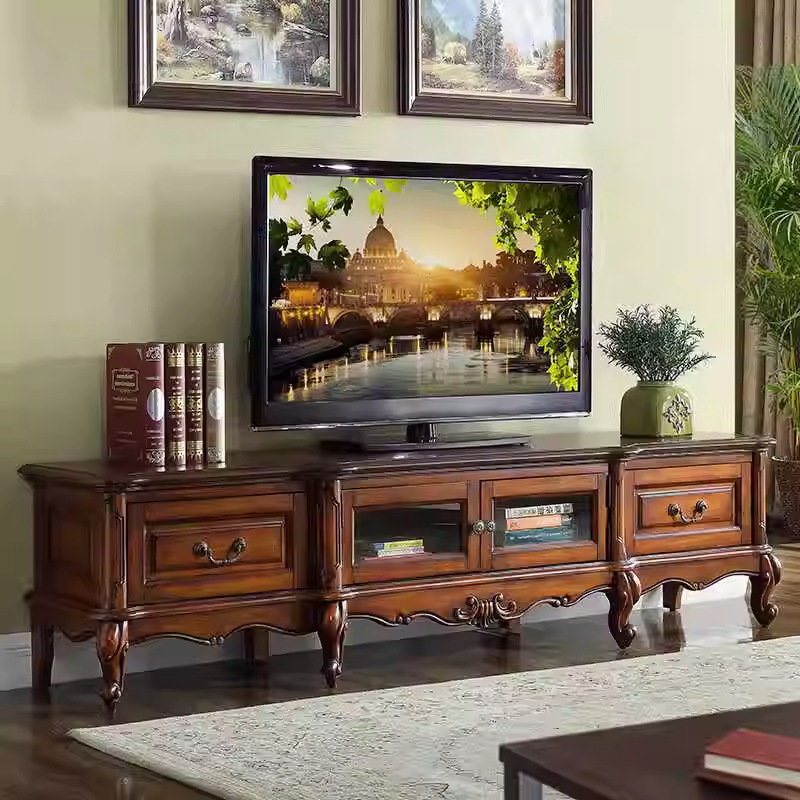 American-Style Solid Wood Tv Cabinet 2m Living Room Storage Cabinet Floor Cabinet Tv Cabinet 2.2m T288 Pure Solid Wood