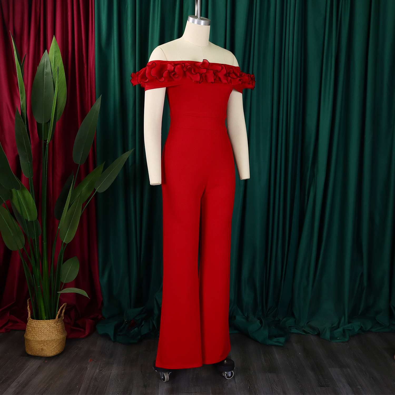 abbigliamento donna sexy attillato tinta unita monospalla arricciato spalle scoperte manica corta tuta commercio estero_voghion.com