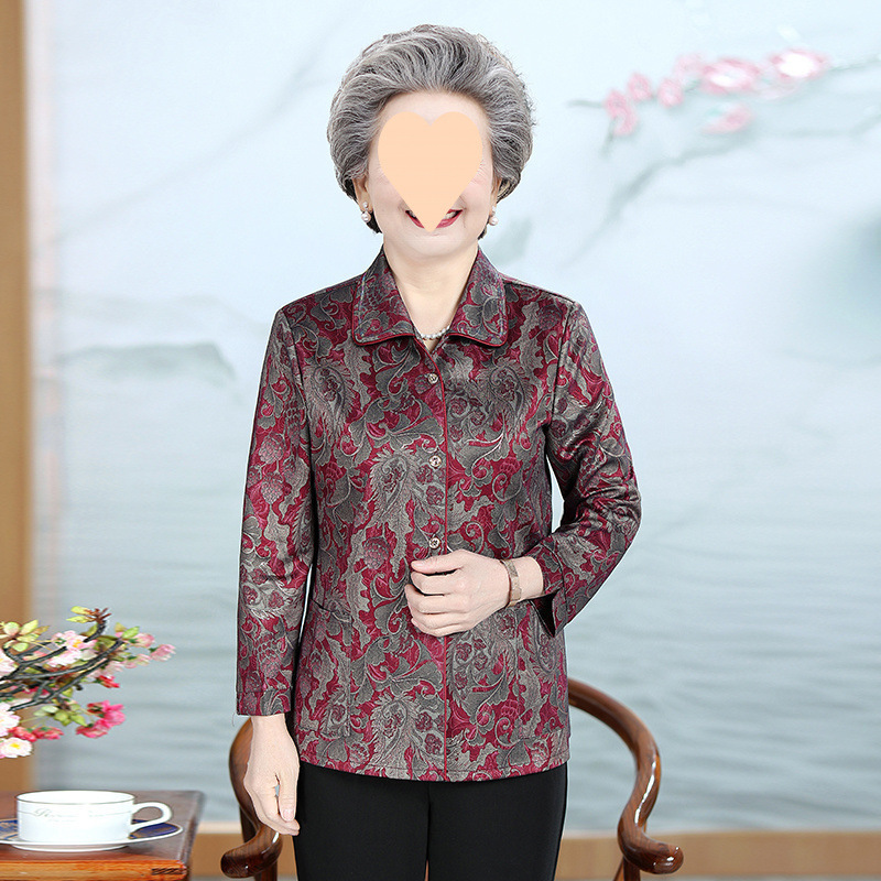 Middle-Aged and Elderly Women's Spring & Fall Shirts for Mothers, Fashionable and Versatile Grandma Shirts, Comfortable Outerwear for Old Ladies