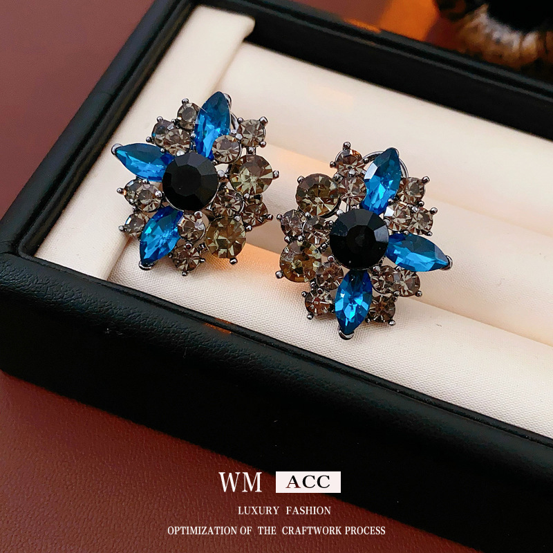 中古vintage镶钻耳钉银针复古宫廷风花朵耳环小众百搭高级感耳饰|undefined