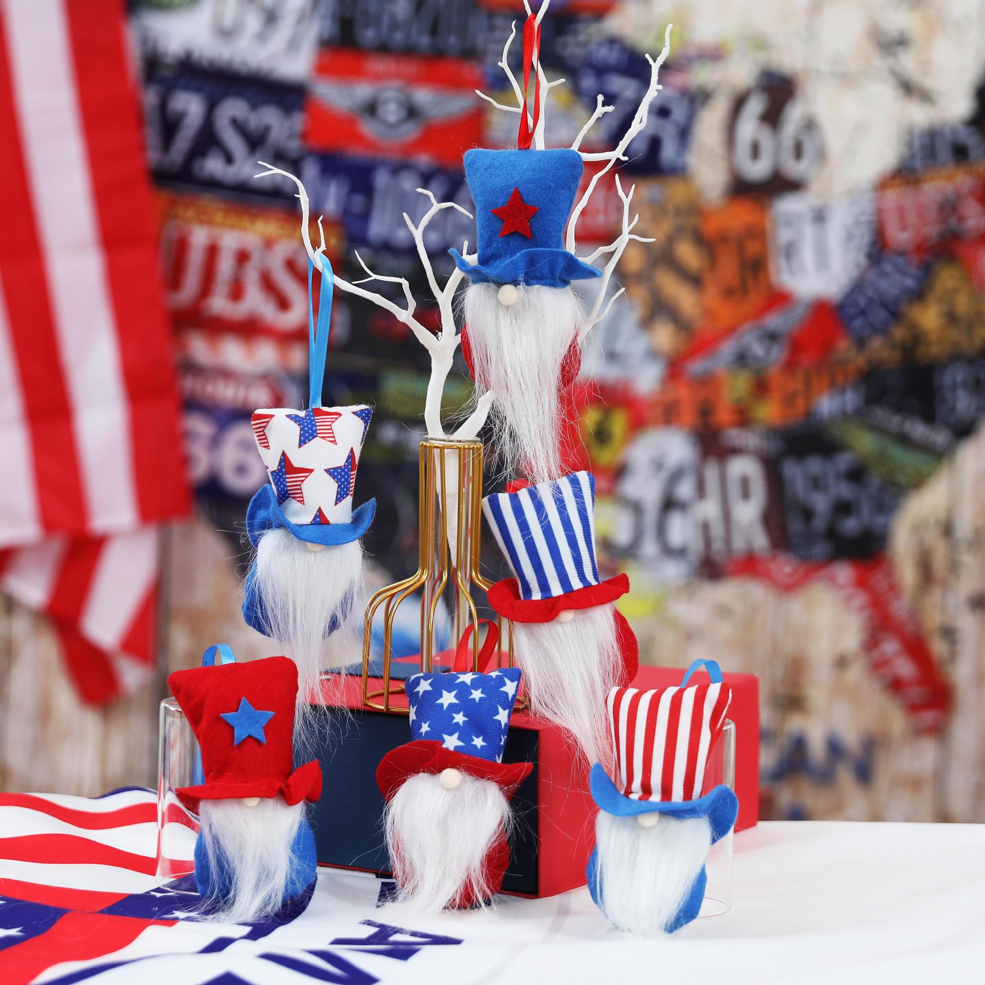 2024 American cross-border new product small pendant American Independence Day striped five-pointed star faceless old man high hat doll