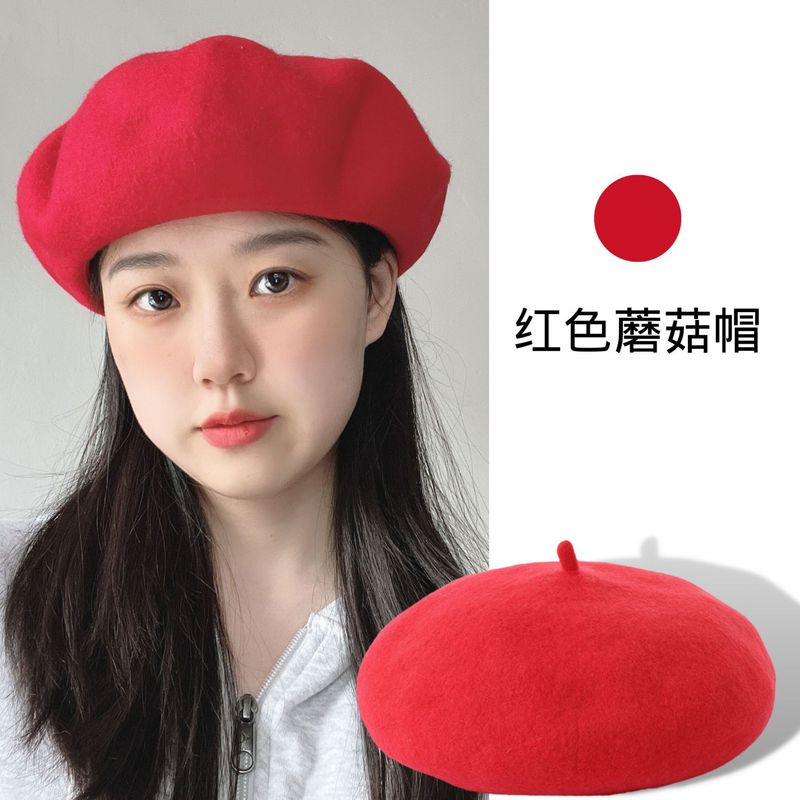 新款秋冬羊毛贝雷帽子女时尚羊绒蘑菇帽深檐大头围立体画家帽批发|undefined
