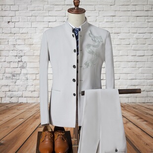 Autumn and Winter new suit three-piece suit British Korean style slim stand collar men's business Chinese style suit Tang suit jacket