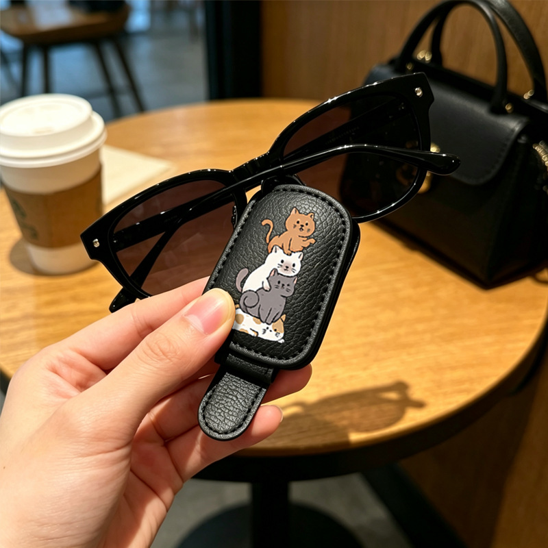 Black cross-border bestseller sunglasses holder, creative car sun visor storage, stackable cat-shaped car glasses clip