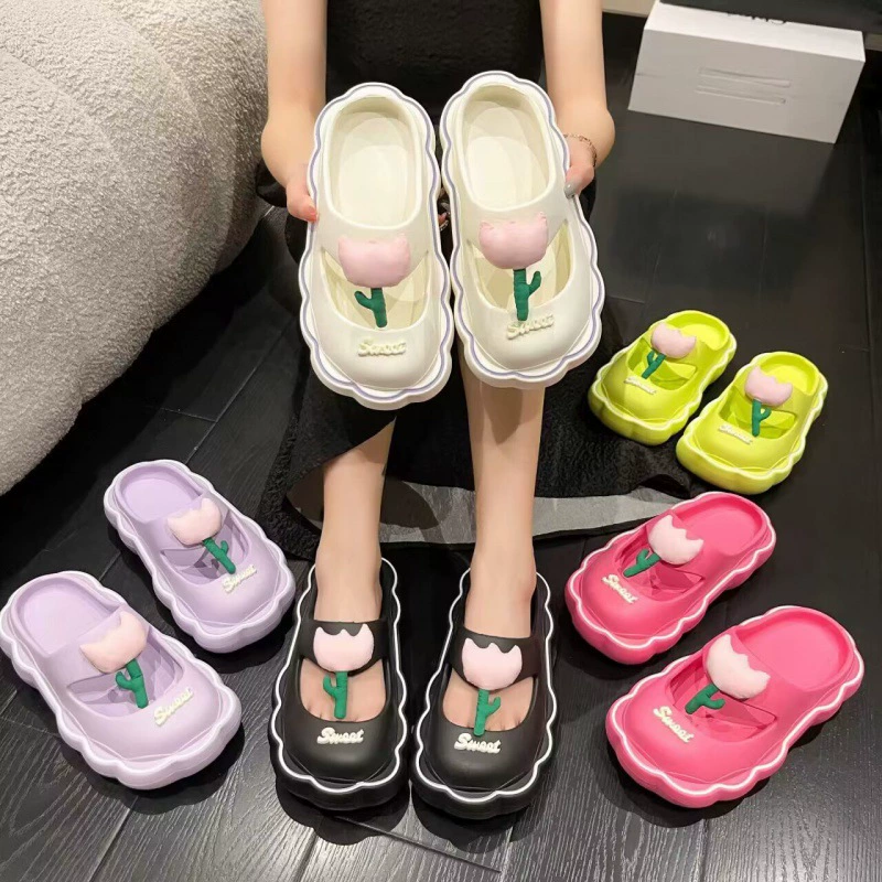 Женские тапочки с закрытым носком, летняя верхняя одежда, новые толстые нижние какакашки на ощупь, мягкое дно, Нескользящие милые пляжные сандалии оптом