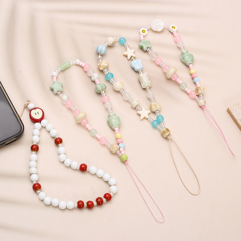 New Jingdezhen Cute Cartoon Ceramic Mobile Phone Chain Female Student Gift Handwoven Bag Ceramic Small Pendant