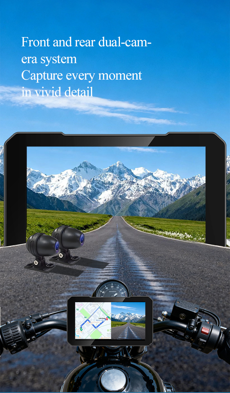Motorcycle Smart Navigation System CarPlay/Android Auto Wireless Screen Mirroring Dash Cam Waterproof