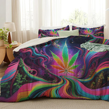 跨境爆款荧光床上三件套个性印花新款卧室黑色荧光被套送枕套简约