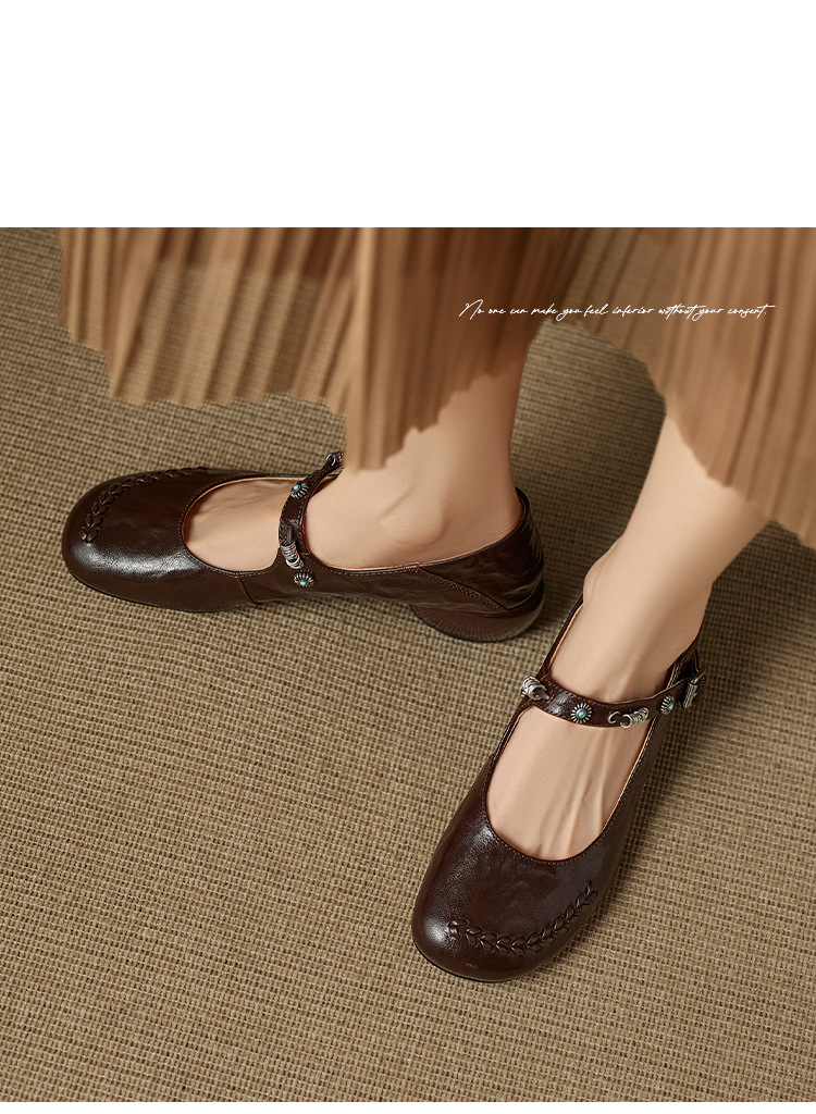 Giày Mary Jane nữ quai ngang gót thấp 3.5 cm phong cách Pháp — màu nâu chi tiết 15