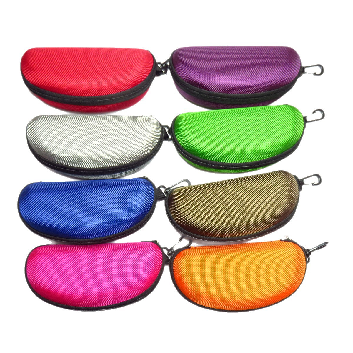 Estuche para gafas de sol al por mayor en stock, estuche de almacenamiento para gafas con cremallera, estuche portátil resistente a la presión de tela Oxford EVA para gafas de sol.