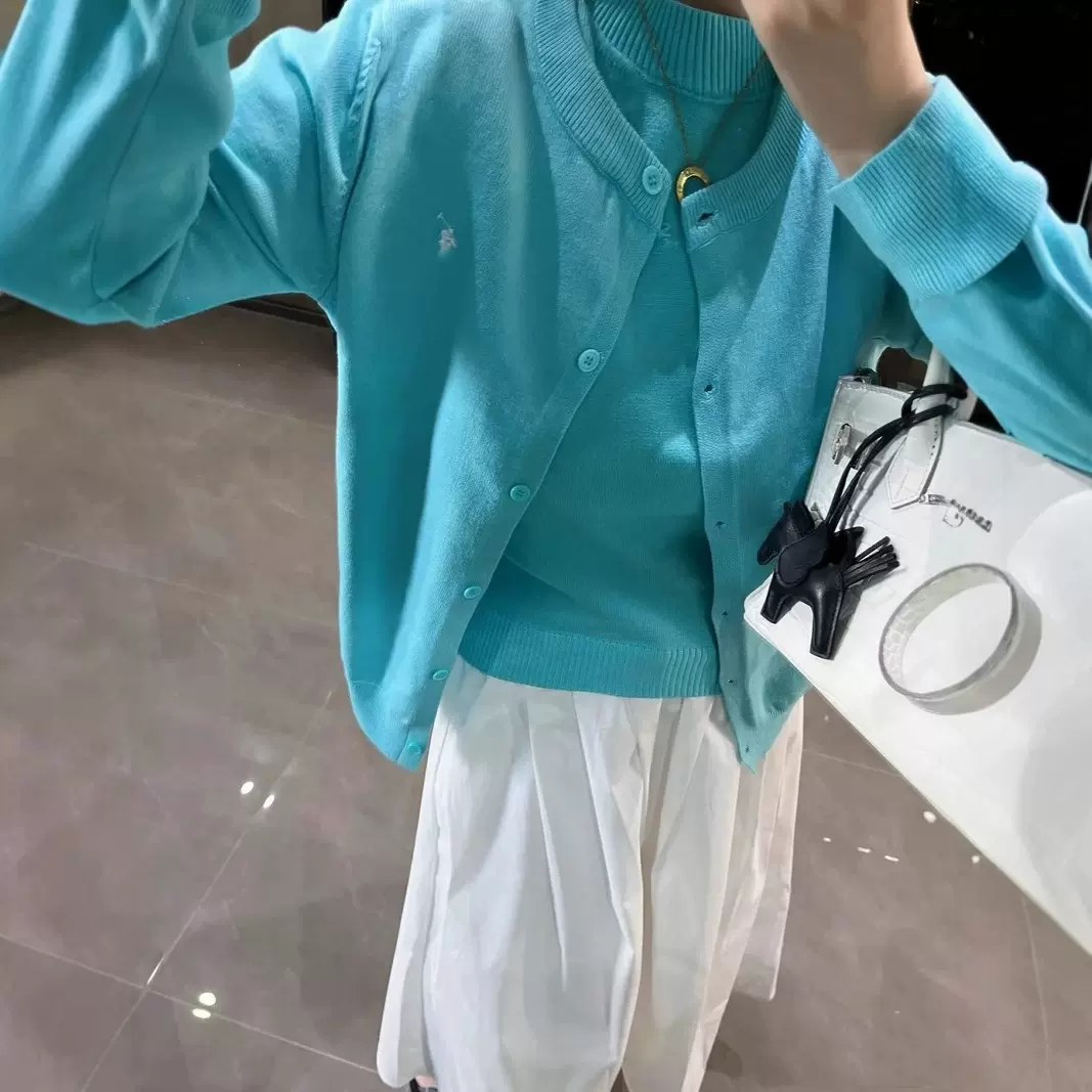 RL春季拉夫小马刺绣短袖针织衫上衣温柔百搭长袖针织开衫毛衣套装