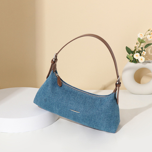 跨境外单欧美时尚复古西部复古风撞色拼接牛仔腋下包单肩包饺子包