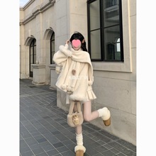 2025新款甜美可爱加绒外套半裙套装冬日学院小个子叠穿两件套百搭