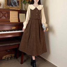 秋冬假两件设计感美拉德长裙子大码娃娃领正式场合面试通勤连衣裙