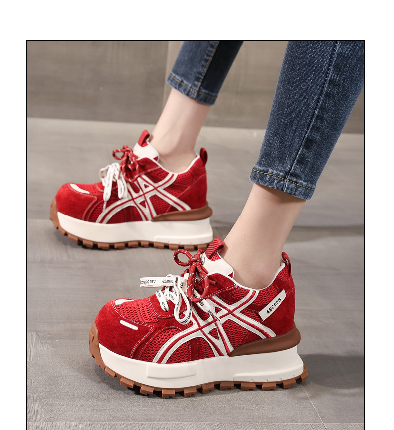 Giày sneaker nữ đế dày tăng chiều cao lưới thoáng khí phong cách dad sneaker — màu be chi tiết 11