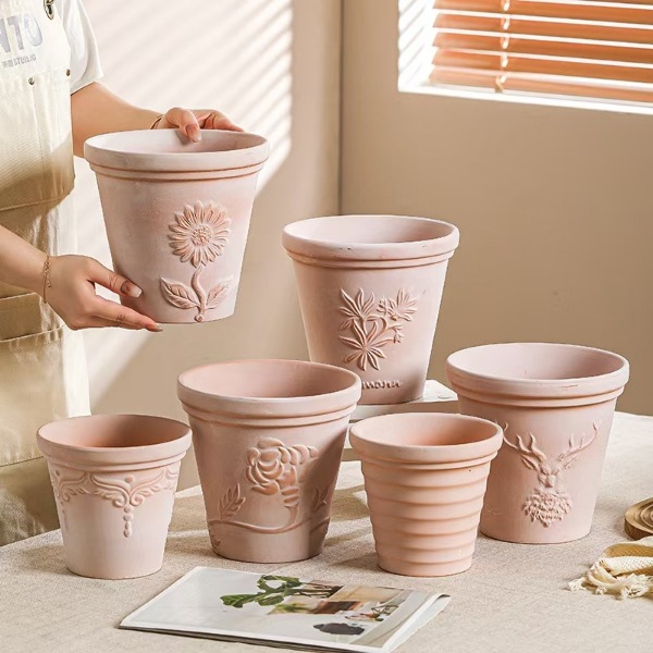 Red Pottery Flower Pot Fleshy Breathable Pottery Pot Atomized White Vintage Artistic Courtyard Green Planting Pottery Flower Pot Roman Flower Pot