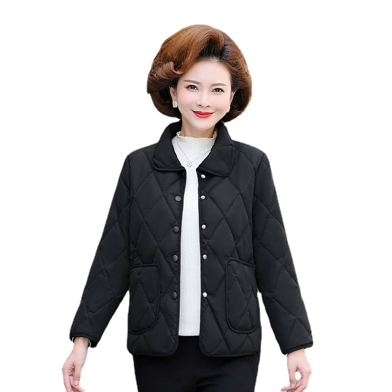 Demi-season down jacket for mother, winter short light and thin trench coat with down, for middle age, plus size