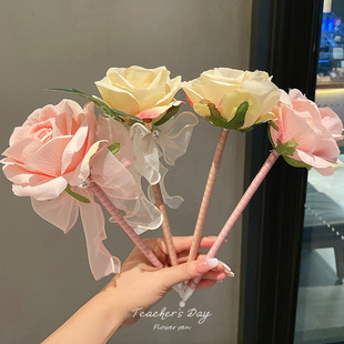 Teachers' Day Gift for Female Teachers Artificial Flower Pen Creative Practical Rose Pen Small Gift Bouquet Pen Ballpoint Pen