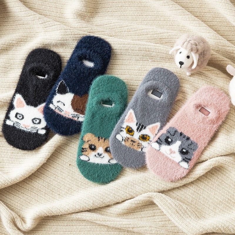 Imitation Mink Fur Cat Socks Korean Cute Invisible Boat Socks for Women Autumn and Winter Thick Plush Warm Floor Socks Wholesale Imitation Mink Fur Cat Socks Korean Cute Invisible Boat Socks for Women Autumn and Winter Thick Plush Warm Floor Socks Wholesale