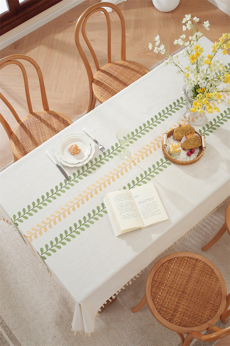 Tovaglia rettangolare da tavolino da caffè con nappe ricamate a foglie e fiori, spedizione diretta dal produttore._voghion.com