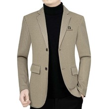 2025春季男士商务休闲西服修身韩版小西装中年青年男外套格子格纹