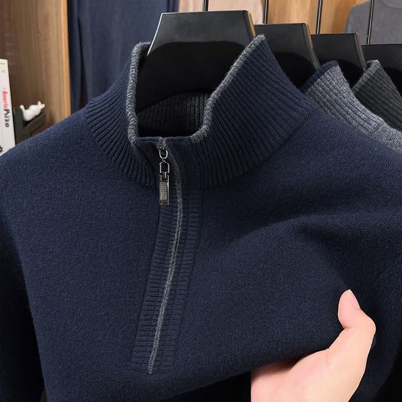 Fcylh713 Men's Half Turtleneck Half Zipper Four-Level Pure Wool Sweater Autumn and Winter Knitted Bottoming Thickeneded Sweater Fcylh713 Men's Half Turtleneck Half Zipper Four-Level Pure Wool Sweater Autumn and Winter Knitted Bottoming Thickeneded Sweater