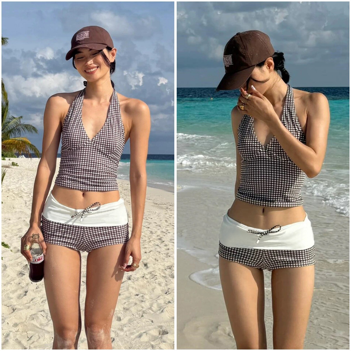 Swimsuit for Women with a High-End Feel, 2026 New Style, Retro V-Neck Plaid Halter Neck Two-Piece Swimsuit, Slimming and Flattering Swimwear