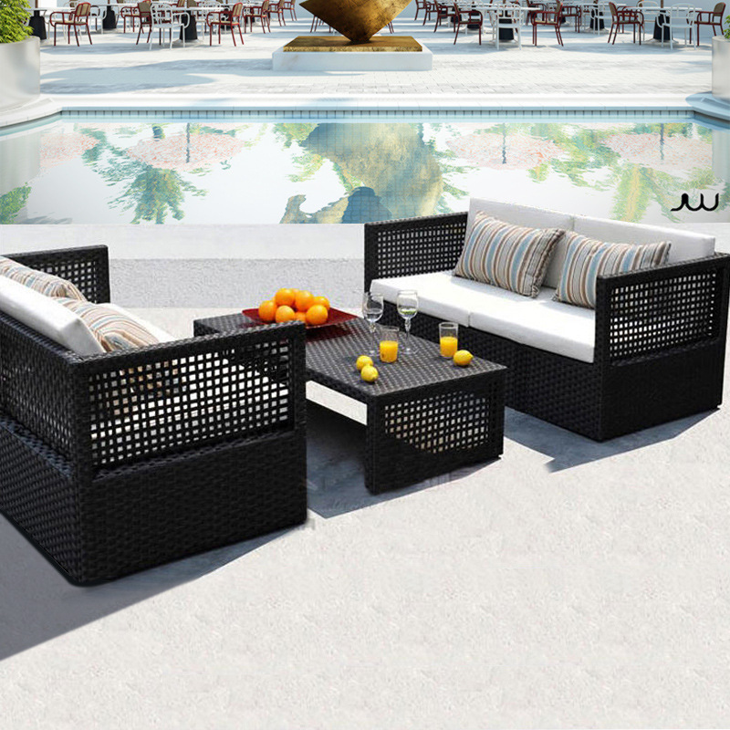 Al aire libre de ocio sofá de ratán combinación al aire libre patio sofá de ratán sala de sol silla de ratán individual doble terraza muebles