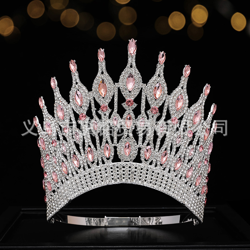 Corona de concurso de belleza europeo y americano - Para etapa de Miss América, tamaño ajustable, gran corona redonda, colorida