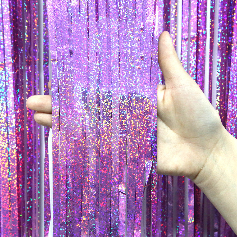 Fiesta de bodas Decoración de la pared de fondo de cumpleaños Diseño de accesorios para engrosar la lluvia láser cortina de color color flecos