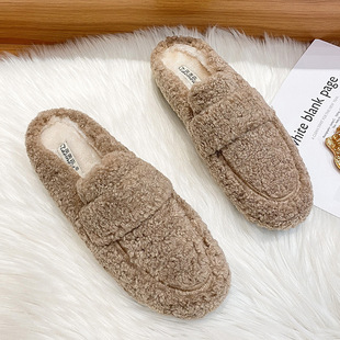 Internet Celebrity Furry Slippers for Women's Outer Wear 2025 Autumn and Winter Baotou Half-Cup Cotton Shoes Winter Fleece-Lined Warm Large Size Women's Shoes Trendy