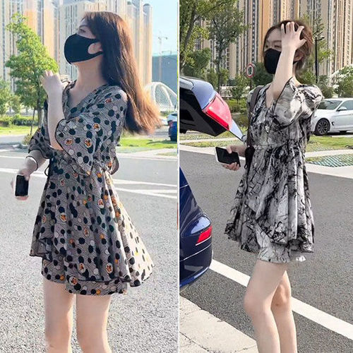 Summer chiffon set loose high-waist slimming stylish fashionable dress plus-size women's fat shorts two-piece set
