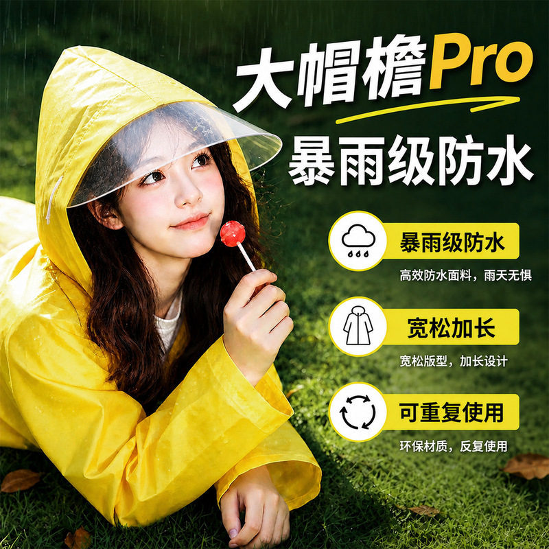 [Premium Selection] Disposable Raincoat for Full-Body Protection Against Heavy Rain, Portable Outdoor Hiking Raincoat for Adults with Large Brim, Waterproof