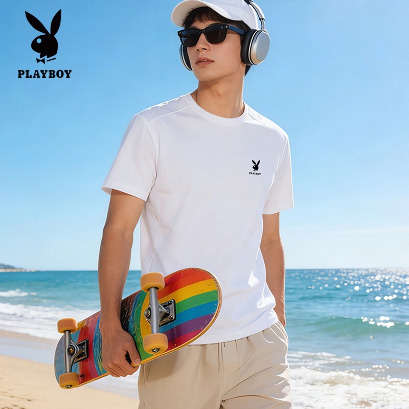 Playboy Spring and Summer Breathable Short-Sleeve T-Shirt with Underarm Perforations, Made of Desan Cotton, Breathable and Skin-Friendly Playboy Spring and Summer Breathable Short-Sleeve T-Shirt with Underarm Perforations, Made of Desan Cotton, Breathable and Skin-Friendly