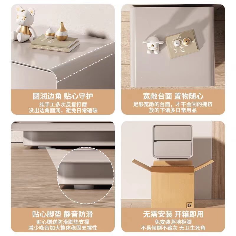 Italiano muy simple laca de madera maciza dormitorio ligero lujo alto sentido pequeño gabinete de cabecera de cama de viento crema