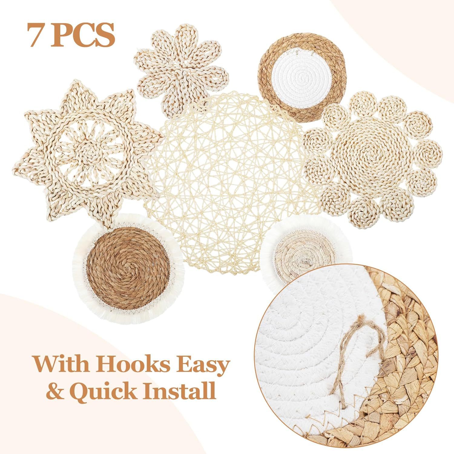 Cestas bohemias de pared conjunto de pared de paña trenzada pared decoración residencial puerta de entrada decoración de la sala de estar colgante trenzada a mano