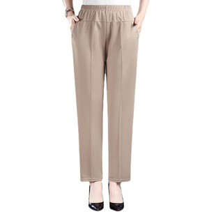 Middle-Aged and Elderly Women's Pants for Mothers, Long Thin Summer Straight Loose Elastic Waist Pants for Middle-Aged Women