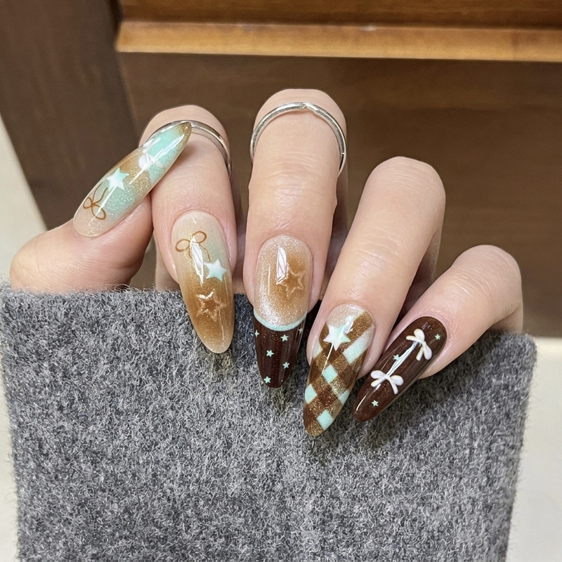 Autumn and Winter New Nail Art Brown Cat Eye Press-On Nails French Style Fake Nails Finished Nail Pieces Wholesale Patches by Size