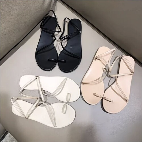 2026 new style preppy style simple thin belt clip-toe sandals fairy style female one-belt flat Roman beach shoes summer