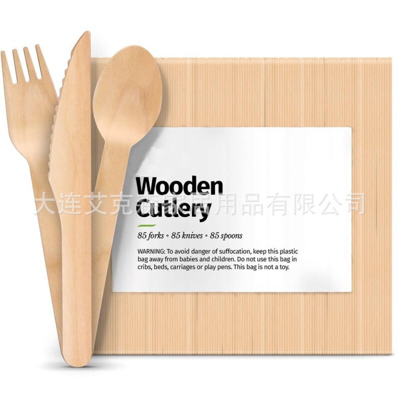 Environmentally Friendly, Biodegradable, Food-Safe, Bpa-Free Disposable Wooden Knife, Fork, and Spoon Cutlery Set