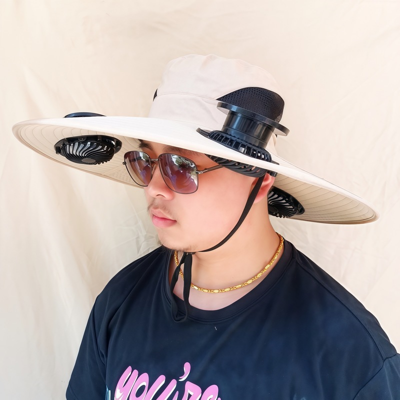 ソーラーファン付き帽子、一体型釣り帽子、男性用アウトドア登山帽子、ファン付き帽子、600mAh、スチールリング付き|undefined