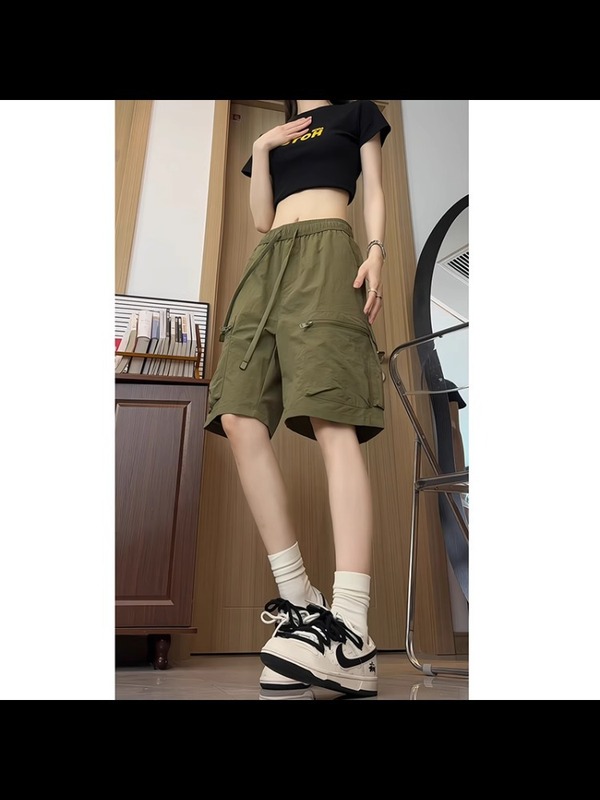美式黑色工装短裤女2025新款夏季薄款宽松直筒酷飒风五分裤中裤潮|undefined