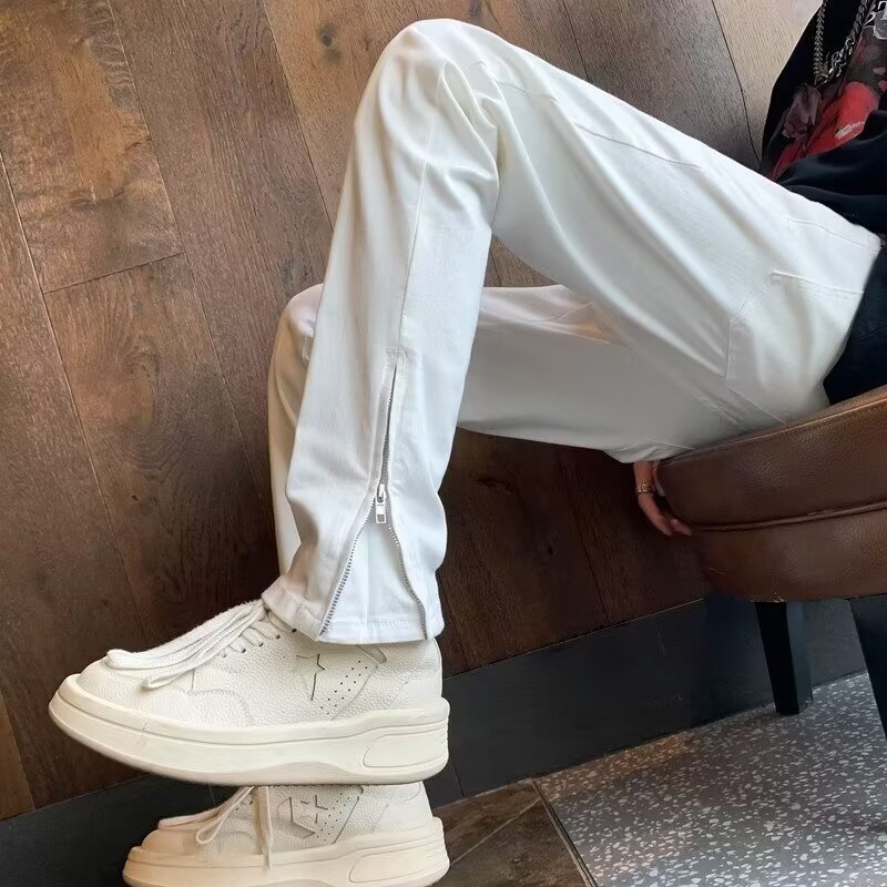 Jeans para hombre Vibe Pantalones rectos negros pesados estadounidenses Pantalones casuales de todo fósforo de la marca de moda de primavera Weila High Street